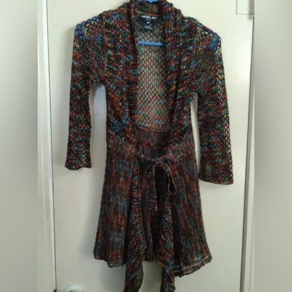 Neslay Paris Women's Size S/M Tie in the front Open Weave Sweater EUC